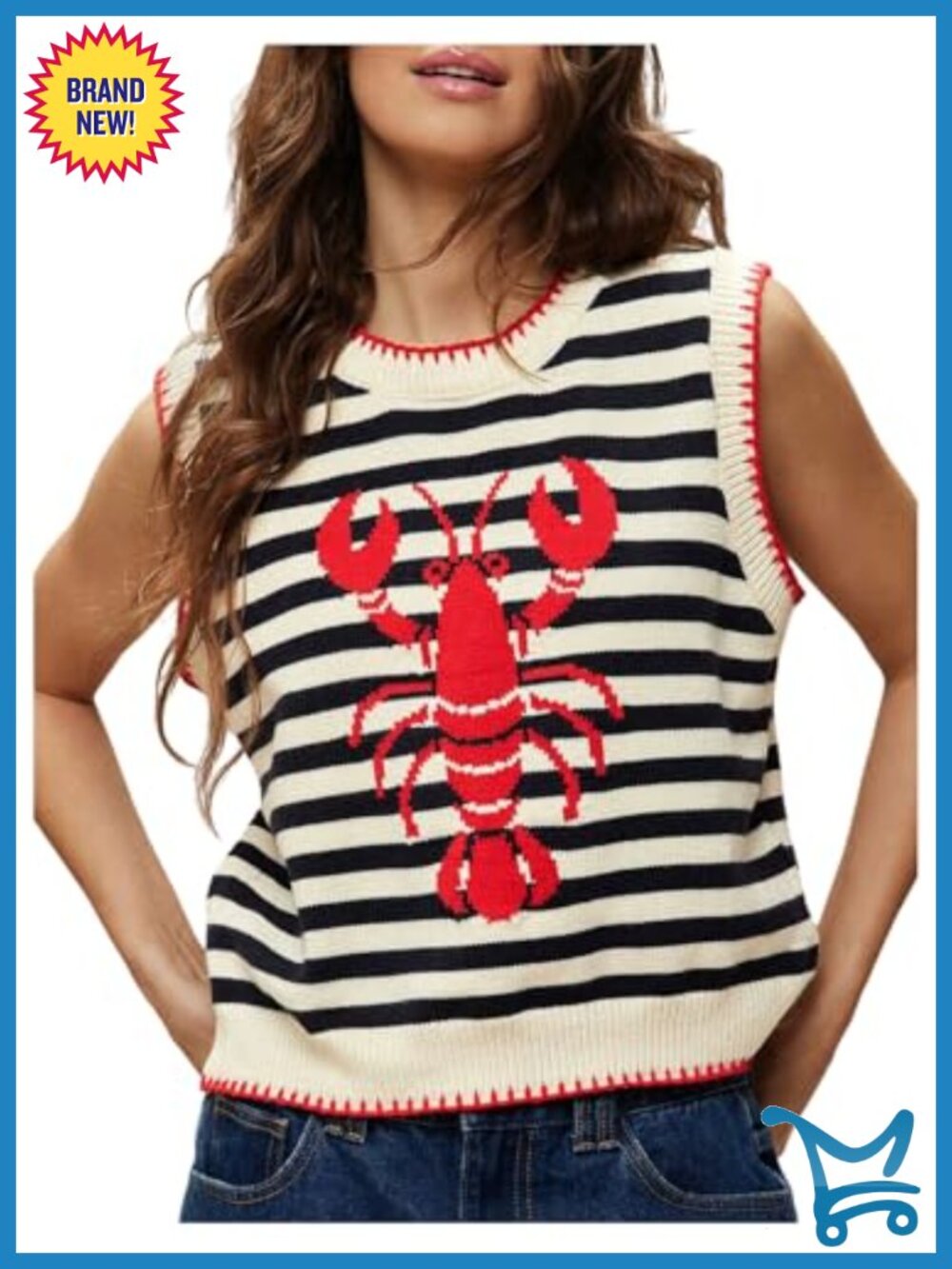 Lobster Crochet Tank Top Sleeveless Knit Sweater Vest